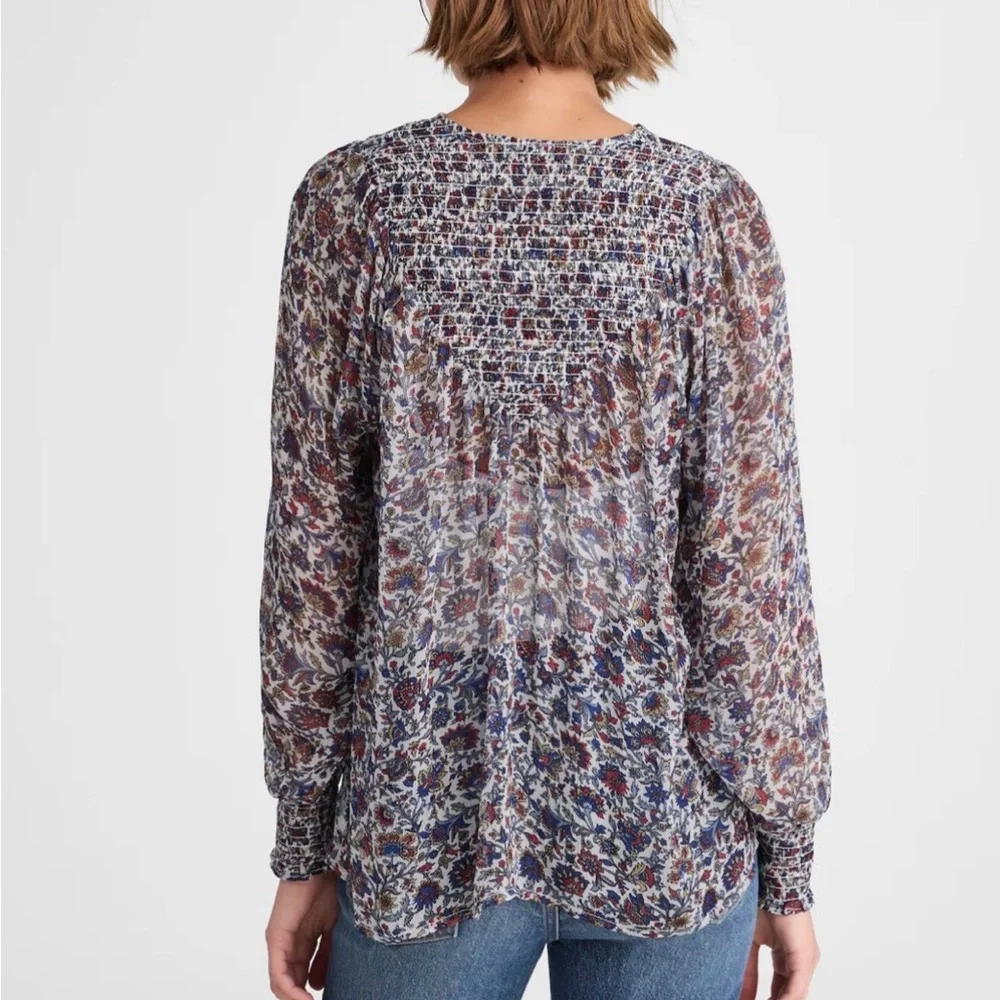 NWT Madewell Smocked Split Crewneck Top | Cherry Red 🍒 | Size Medium - Picture 3 of 8